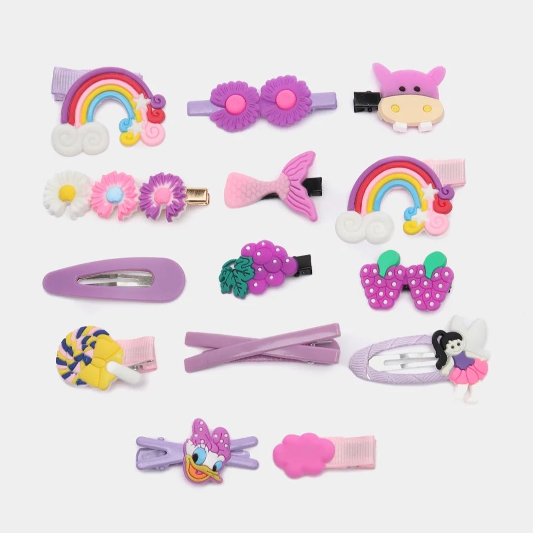 ChicTresses Cute Purplle Cartoon Hair Clips Set for Girls | Rainbow & Fruit Design Hair Accessories (Pack of 14)