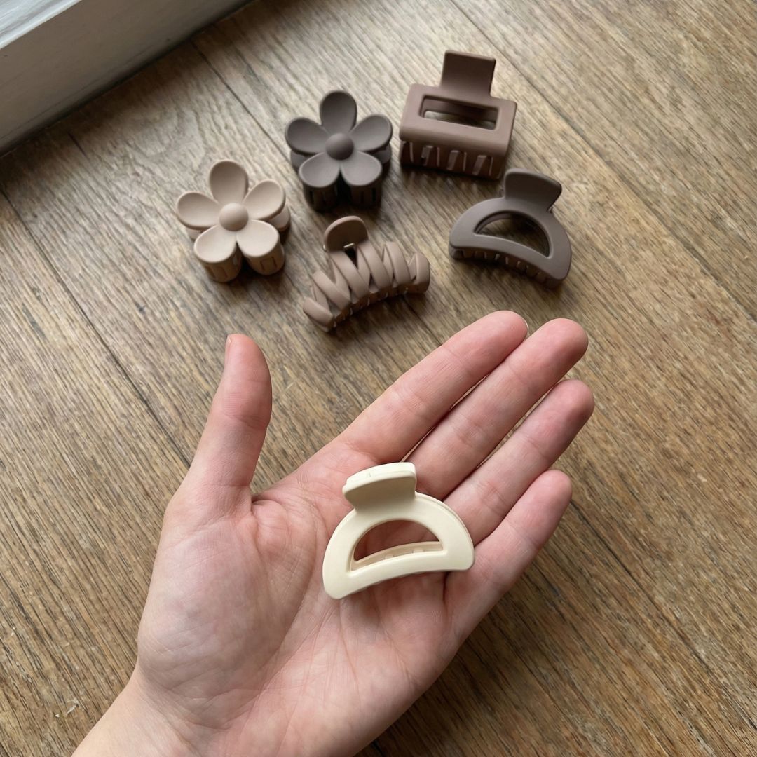 ChicTresses Premium Matte Hair Claw Clips Set for Women & Girls | Strong Hold No Slip Hair Accessories | Neutral Clips Pack (Pack of 10)