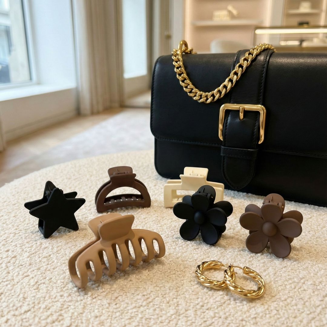 ChicTresses Premium Matte Hair Claw Clips Set for Women & Girls | Strong Hold No Slip Hair Accessories | Neutral Clips Pack (Pack of 10)