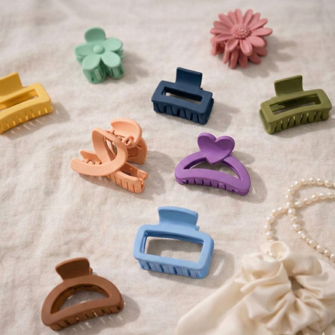 ChicTresses Multicolour Matte Hair Claw Clips Set for Women & Girls | Cute Aesthetic Strong Hold No Slip Hair Accessories | Multicolor Clips Pack (Pack of 10)