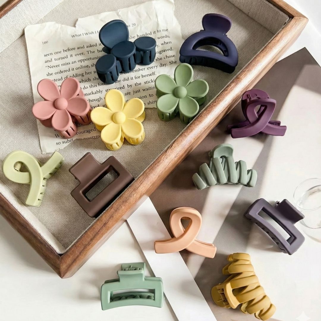 ChicTresses Multicolour Matte Hair Claw Clips Set for Women & Girls | Cute Aesthetic Strong Hold No Slip Hair Accessories | Multicolor Clips Pack (Pack of 10)
