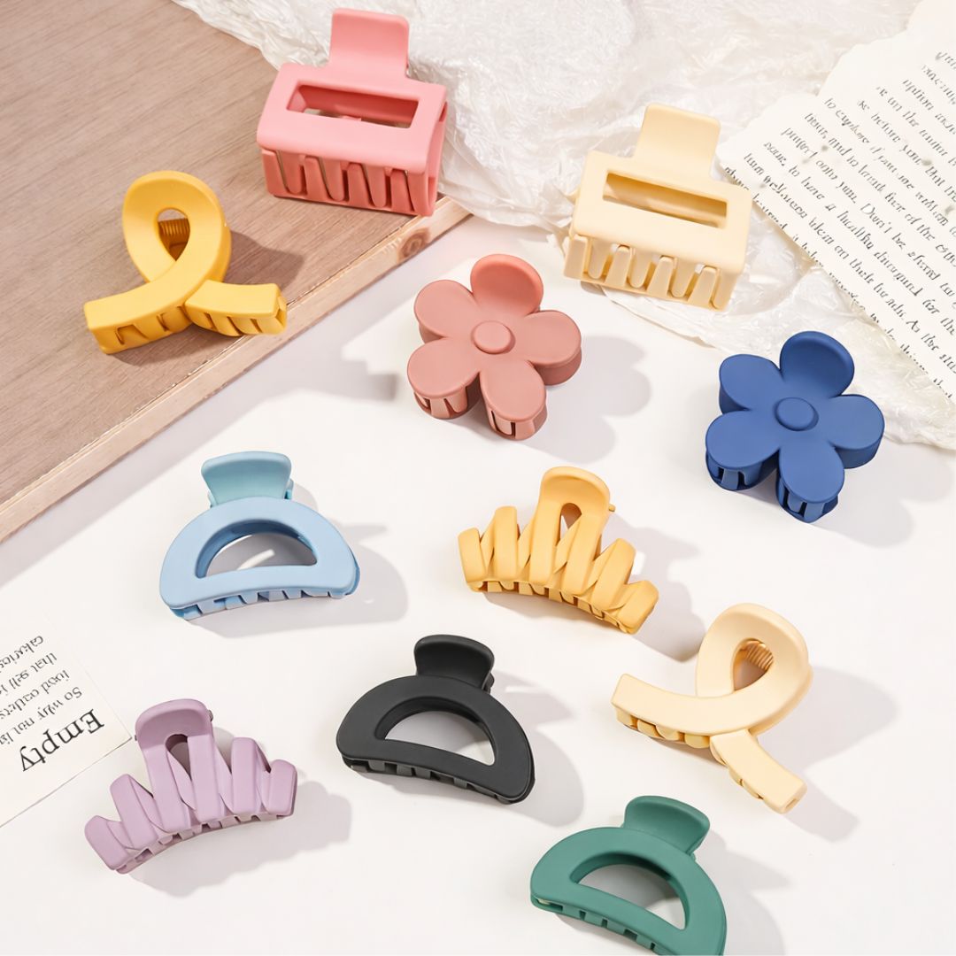 ChicTresses Multicolour Matte Hair Claw Clips Set for Women & Girls | Cute Aesthetic Strong Hold No Slip Hair Accessories | Multicolor Clips Pack (Pack of 10)