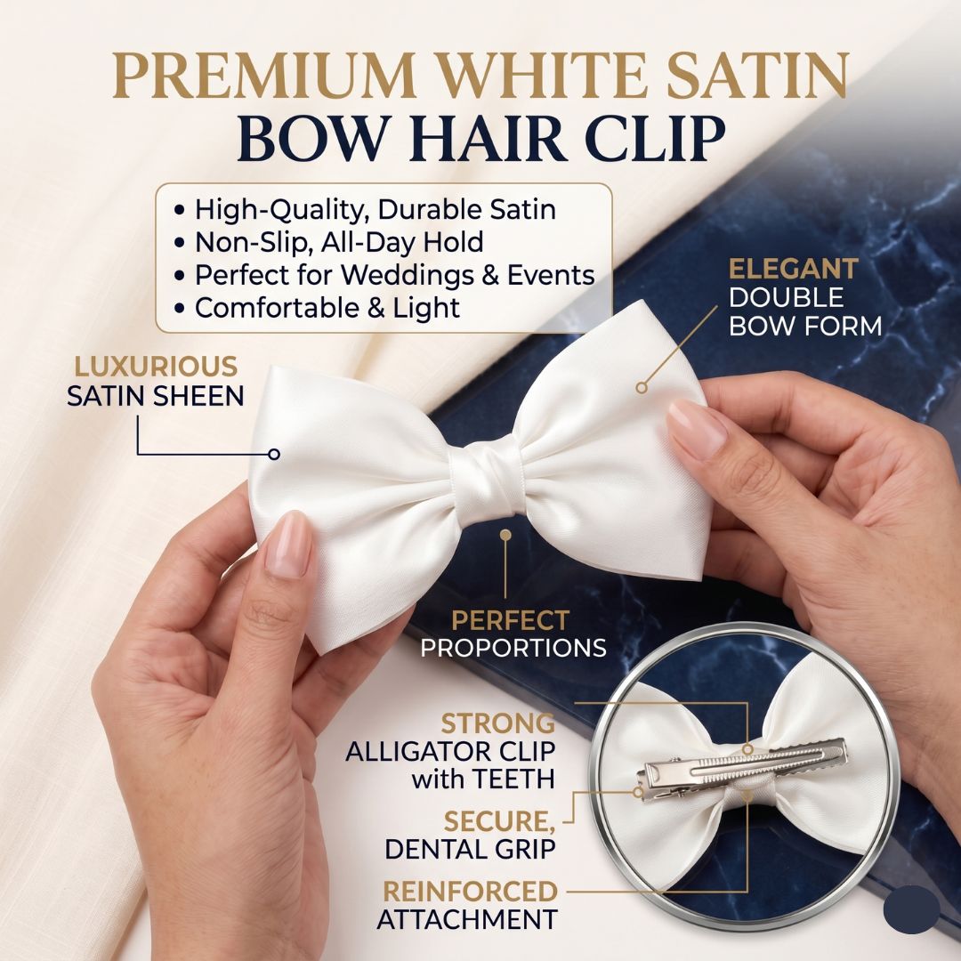 ChicTresses Satin Hair Bow Clip for Women & Girls – Elegant Red & White Hair Accessory for Party, Casual & Daily Wear