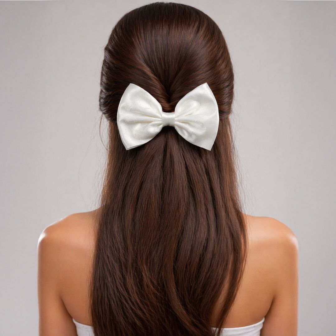 ChicTresses Satin Hair Bow Clip for Women & Girls – Elegant Red & White Hair Accessory for Party, Casual & Daily Wear
