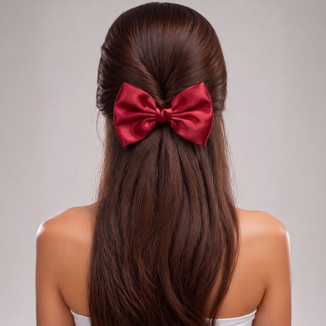 ChicTresses Satin Hair Bow Clip for Women & Girls – Elegant Red & White Hair Accessory for Party, Casual & Daily Wear