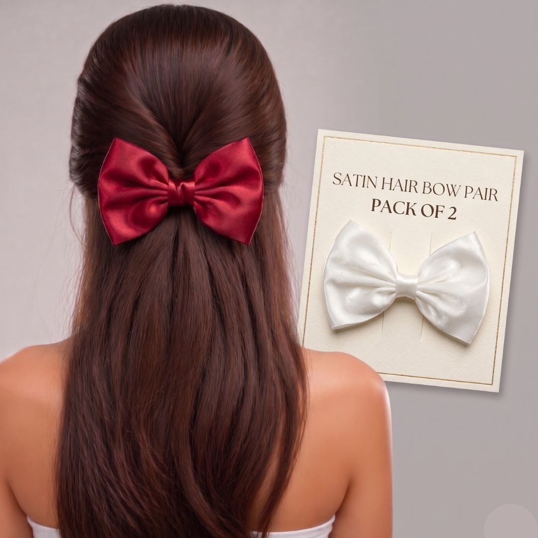 ChicTresses Satin Hair Bow Clip for Women & Girls – Elegant Red & White Hair Accessory for Party, Casual & Daily Wear