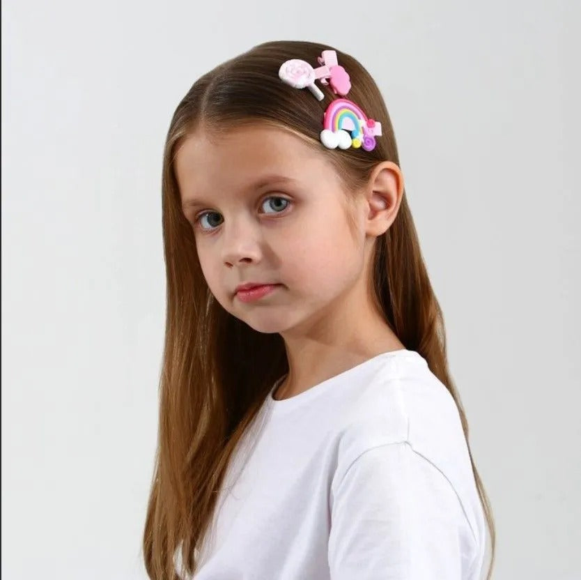 ChicTresses Cute Cartoon Hair Clips Set for Girls | Pink Handmade Hair Accessories (Pack of 14)