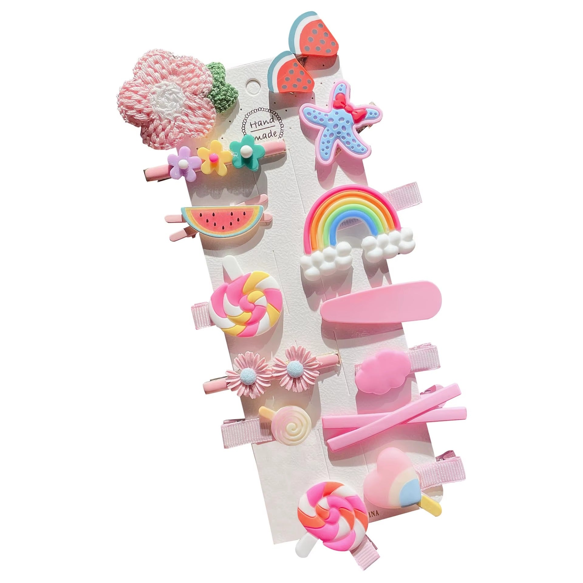 ChicTresses Cute Cartoon Hair Clips Set for Girls | Pink Handmade Hair Accessories (Pack of 14)