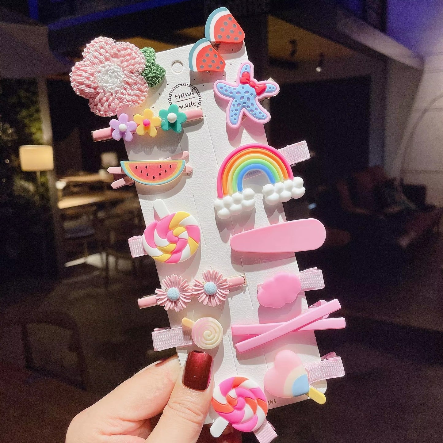 ChicTresses Cute Cartoon Hair Clips Set for Girls | Pink Handmade Hair Accessories (Pack of 14)