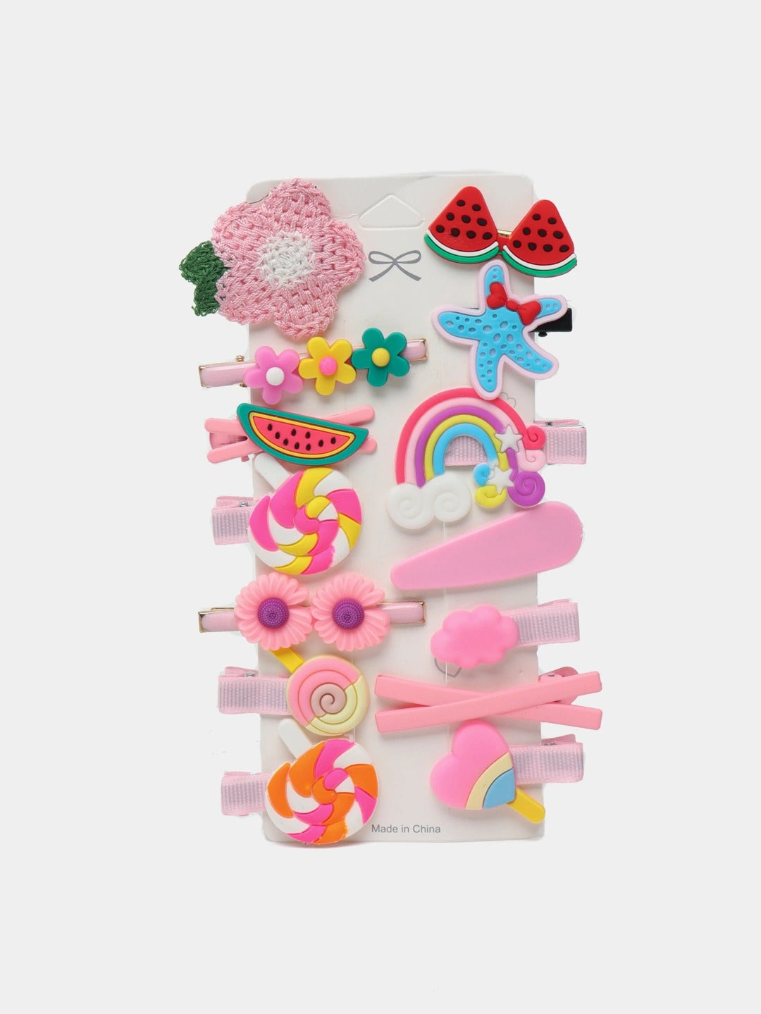 ChicTresses Cute Cartoon Hair Clips Set for Girls | Pink Handmade Hair Accessories (Pack of 14)