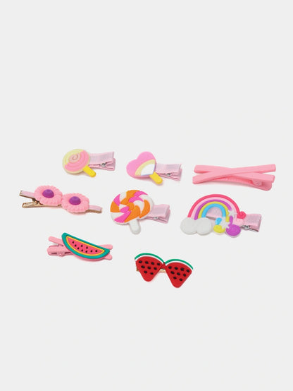ChicTresses Cute Cartoon Hair Clips Set for Girls | Pink Handmade Hair Accessories (Pack of 14)
